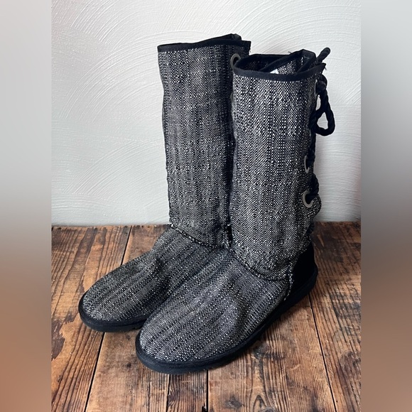 Ugg Women’s Size 8 Canvas Woven Lace Up Boots 2822 - Picture 2 of 5